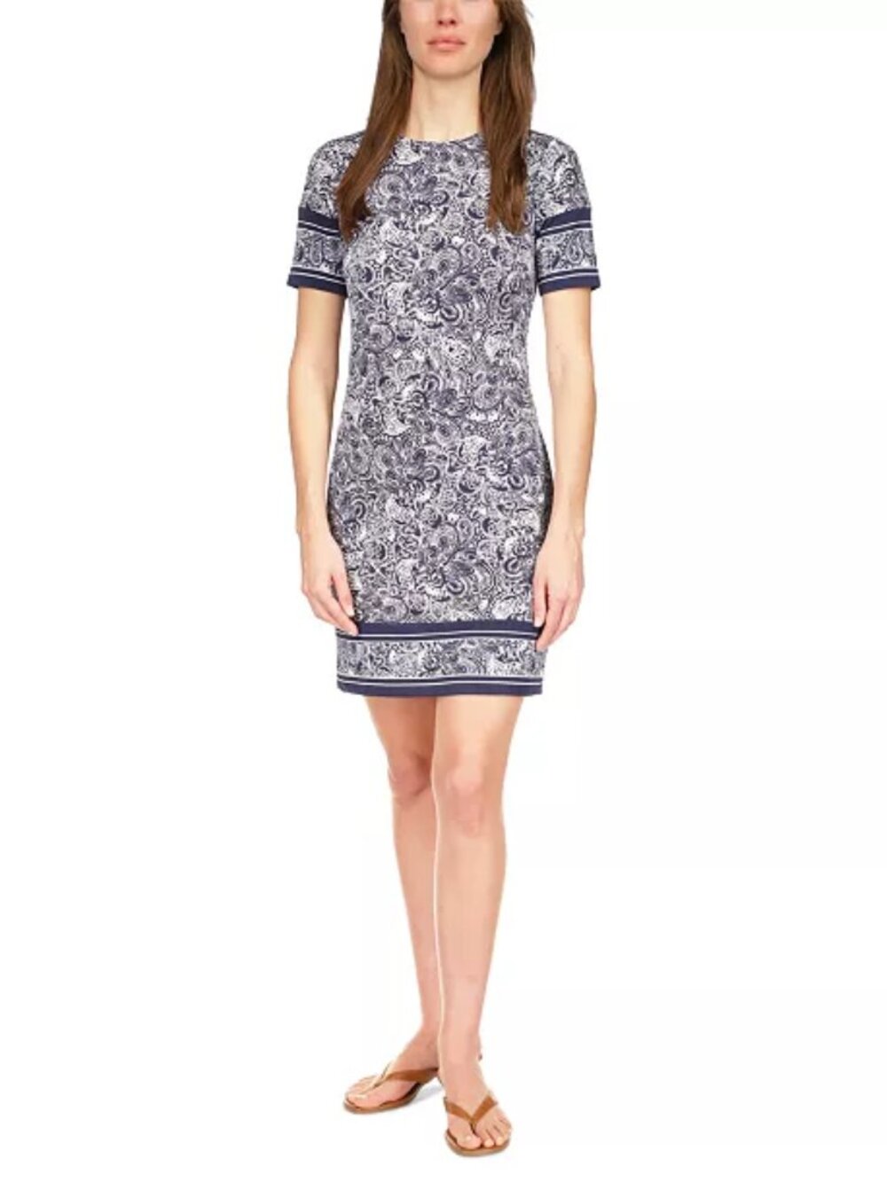 Michael Kors Women's Paisley-Print Border-Trim Dress SZ L NWT